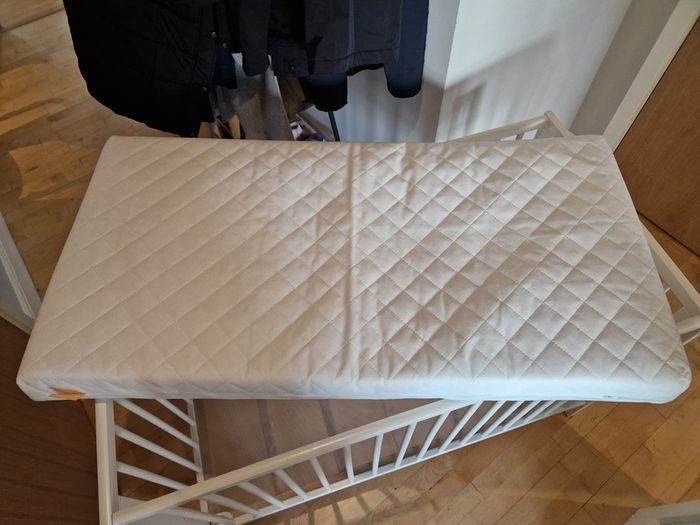 White Wooden Baby Cot Crib with Mattress Excellent Condition