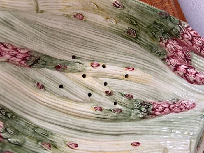 French Vintage Ceramic Majolica Asparagus Serving Set