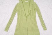 Ichi Lime Green Hooded Ribbed Knit Open Front Cardigan Size M