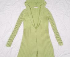 Ichi Lime Green Hooded Ribbed Knit Open Front Cardigan Size M