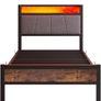 single LED Lights,Metal Upholstered Platform Bed Frame with Charging Image 2