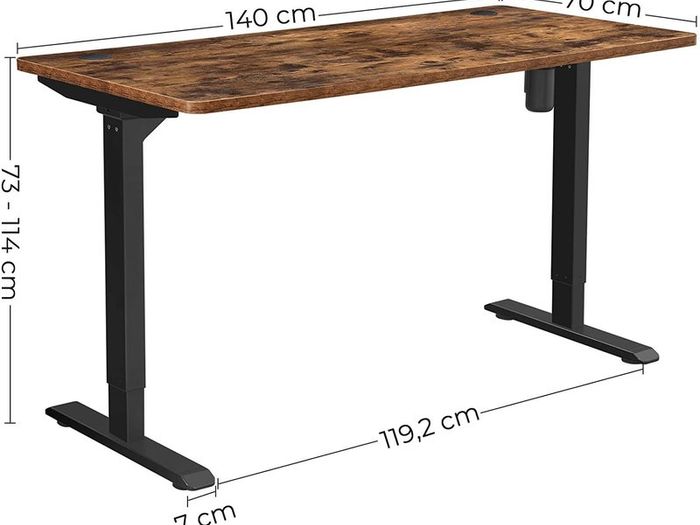 Electric Desk, Height-Adjustable, Desk Stand, Table Frame with Motor, 120 x 60 x (73-114) cm, Steel, Vintage Brown/Black,