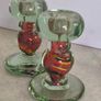 Set Of 2 Old Cut Glass Colored Candle Holders. Image 10