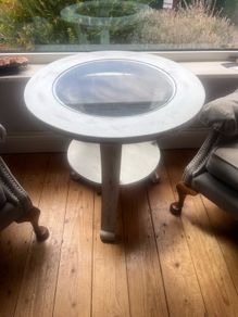 Solid Wood Round Side Table with Glass Top Shabby Chic