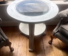 Solid Wood Round Side Table with Glass Top Shabby Chic