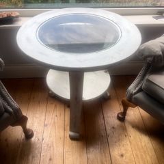 Solid Wood Round Side Table with Glass Top Shabby Chic