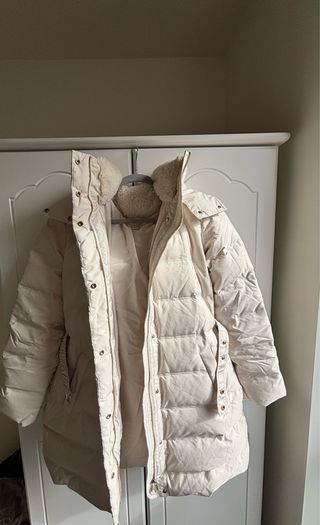 Zara semi long cream belted puffer jacket