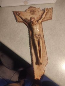 Vintage 1950s Jesus Christ Crucifix painted celluloid  15 3/4 INCHES