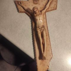Vintage 1950s Jesus Christ Crucifix painted celluloid  15 3/4 INCHES