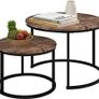 Round Coffee Table, Set of 2 Side Table Nesting Table with Steel Frame and Wooden Top, for Living Room, Bedroom, Balcony, (Rustic Brown/Black, Dia 60/40cm) Image 3