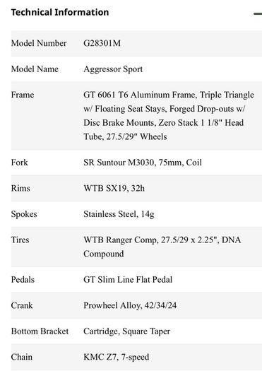 GT Aggressor 29" frame Mountain Bike