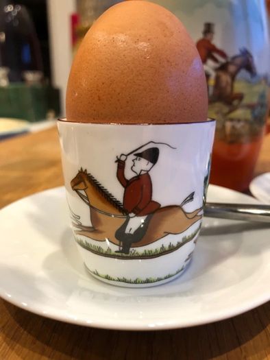 Vintage Crown Staffordshire Hunting Scene Bone China Egg Cups Pair - Perfect Condition