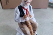 Vintage  Porcelain Old Man Smoking Pipe Cane Figurine Home Decor Collectible