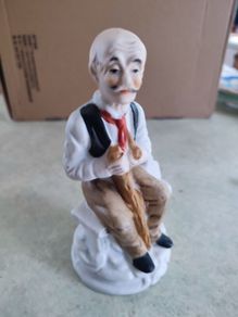 Vintage  Porcelain Old Man Smoking Pipe Cane Figurine Home Decor Collectible