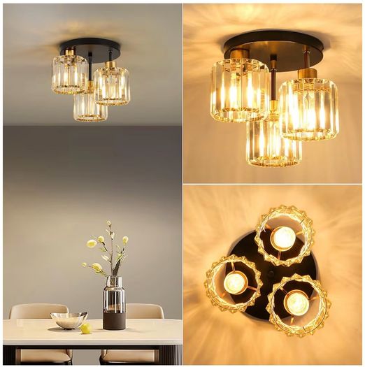 Brand New Modern 3-Light Crystal Ceiling Lamp Vintage Design - Black Gold
