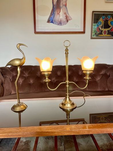 Vintage Repro Double Arm Student Library Desk Lamp Brass Finish 1970s
