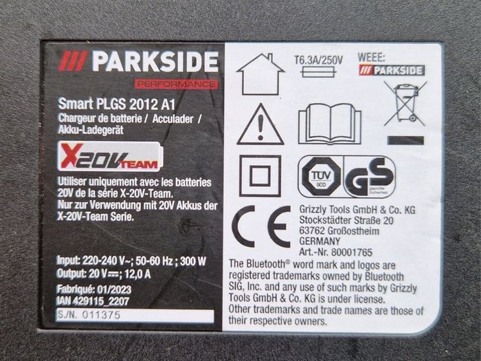 Parkside 20V 12A super-fast smart charger