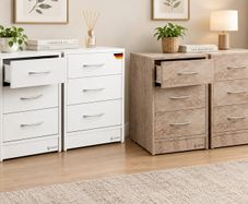 Bedside Table Set with 3 Drawers (Wood Oak Grey Wood White)