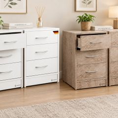 Bedside Table Set with 3 Drawers (Wood Oak Grey Wood White)