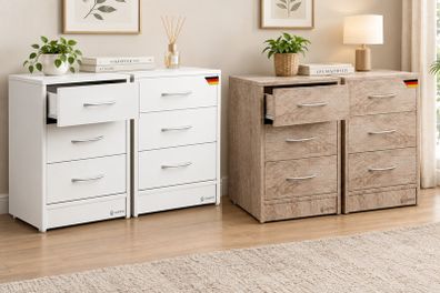 Bedside Table Set with 3 Drawers (Wood Oak Grey Wood White)