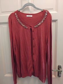 purple jewel neck cardigan size 16 like new