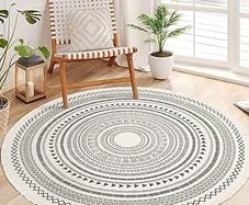 FREE P&P Round Rug Bohemian 4ft Circle Area Rug Cotton Rugs with Geometric Pattern Printed Hand Woven Circle Carpet with Tassels Indoor Floor Mat for Home Kitchen Living Room Bedroom