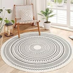 FREE P&P Round Rug Bohemian 4ft Circle Area Rug Cotton Rugs with Geometric Pattern Printed Hand Woven Circle Carpet with Tassels Indoor Floor Mat for Home Kitchen Living Room Bedroom