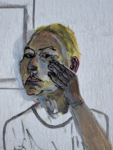 Original Portrait 20cm Square on board Bookcase Styling Art