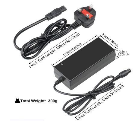 Scooter Charger 42V 2A AC Power Adapter Battery Charger for Electric Self-Balancing Scooter, Two Wheel Smart Drifting Board, Electric Scooters, Segway Hoverboard UK Universal Charger 3 pin