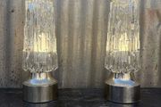 Retro Vintage mid-century 1960s Set of 2 Rocky Ice Glass Dome Table Lamps, Chrome Base, German Mid-Century