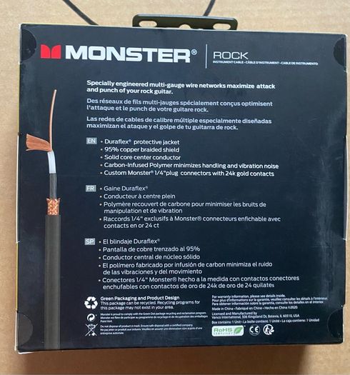Monster Rock Cable Prolink Rock 6,4 m Monster Cable Reliable cable for electric guitar