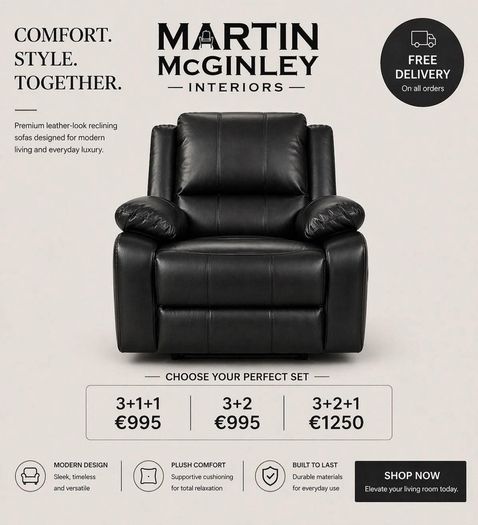 New 3+2 & 3+1+1 Black Leather Sofa Sets