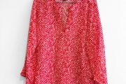 Pre Owned Red &amp; White Patterned Beach Tunic Top