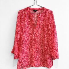 Pre Owned Red & White Patterned Beach Tunic Top