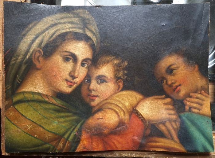 Antique Oil Painting, Old Master, Circa 1720, Madonna and Child. High Renaissance Style Madonna Canvas, After Raphael