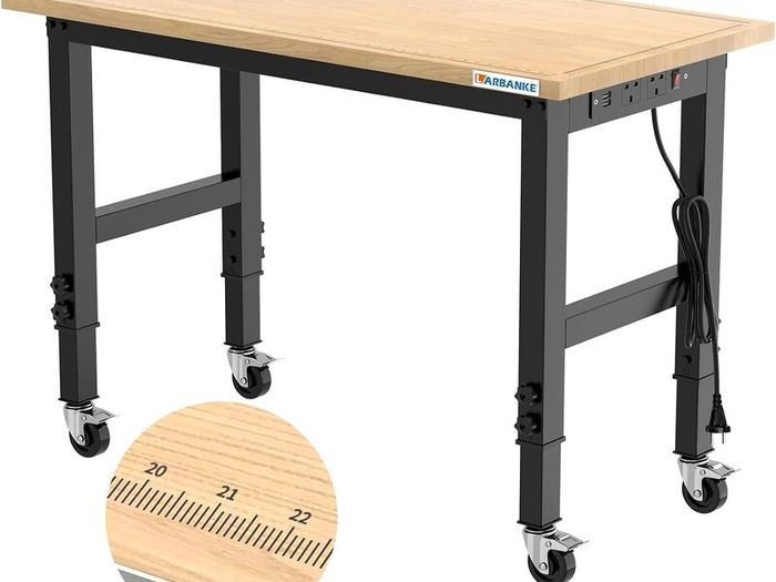 120cm Heavy-Duty Workbench with Adjustable 5 Heights, Rubber Wood Top, 900kg Load Capacity for Workshop, Garage, Office & Home