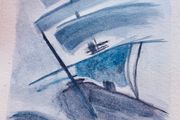 Watercolour painting -     Boat in a stormy sea