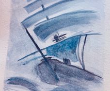 Watercolour painting -     Boat in a stormy sea