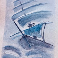 Watercolour painting -     Boat in a stormy sea