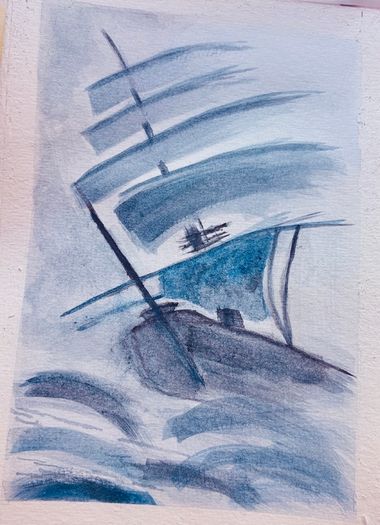 Watercolour painting -     Boat in a stormy sea