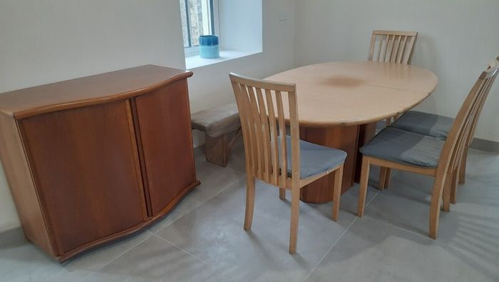 Skovby Table, cabinet and chairs - reduced to sell