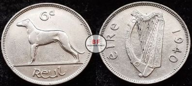 [#2318] - Ireland 1940 | Irish 6d | Six Pence | Wolfhound | KM.13 | High Grade
