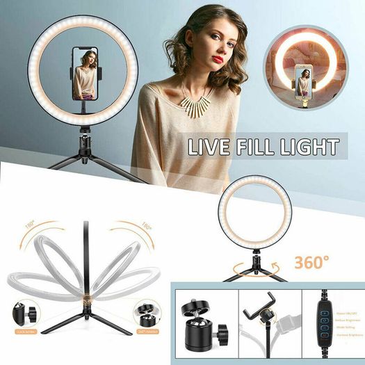 10" LED Ring Light Photographic Selfie Ring Lighting with Stand for Smartphone Youtube Makeup Video Studio Tripod Ring Light