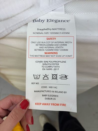 Baby Elegance Cot (120x60cm) and Mattress Like New