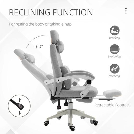 Vinsetto High Back Office Chair Reclining w/ Footrest Grey