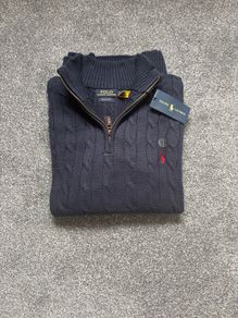 Navy Ralph Lauren Cable Knit Quarter Zip - Size XXL Men