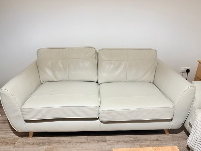 3 seater cream sofa real leather