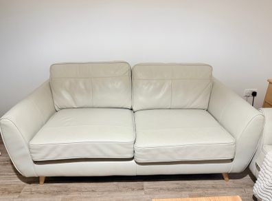 3 seater cream sofa real leather