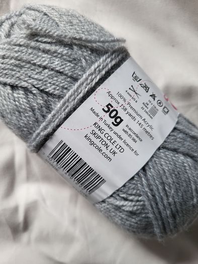 king cole 50g premium acrylic yarn in grey color. dk