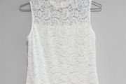 Pre Owned White Floral Lace High-Neck Shell Top